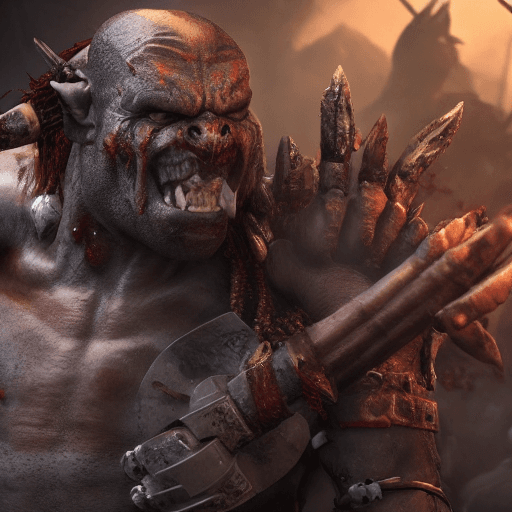AI generated: very high detailed orc,photorealistic,warhammer 40000,weapon, in a battle scene,shiny,raytracing,pho...