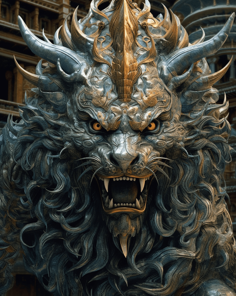 AI generated: incredibly detailed shot  of a ferocious singha, facing front, intricate detail, hyper-detailed, ult...