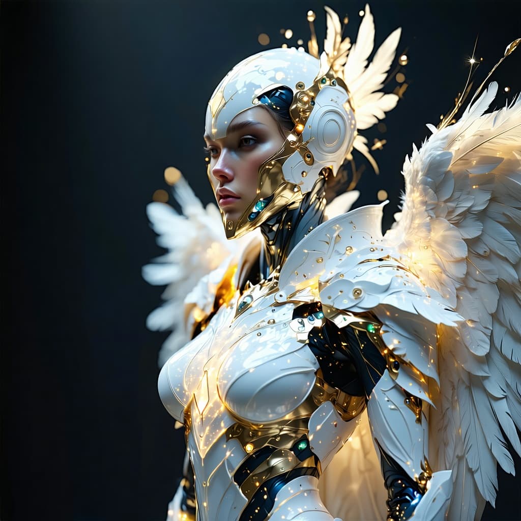 AI generated: An ultra-realistic, full-body portrait of a captivating celestial guardian woman, radiating divine p...