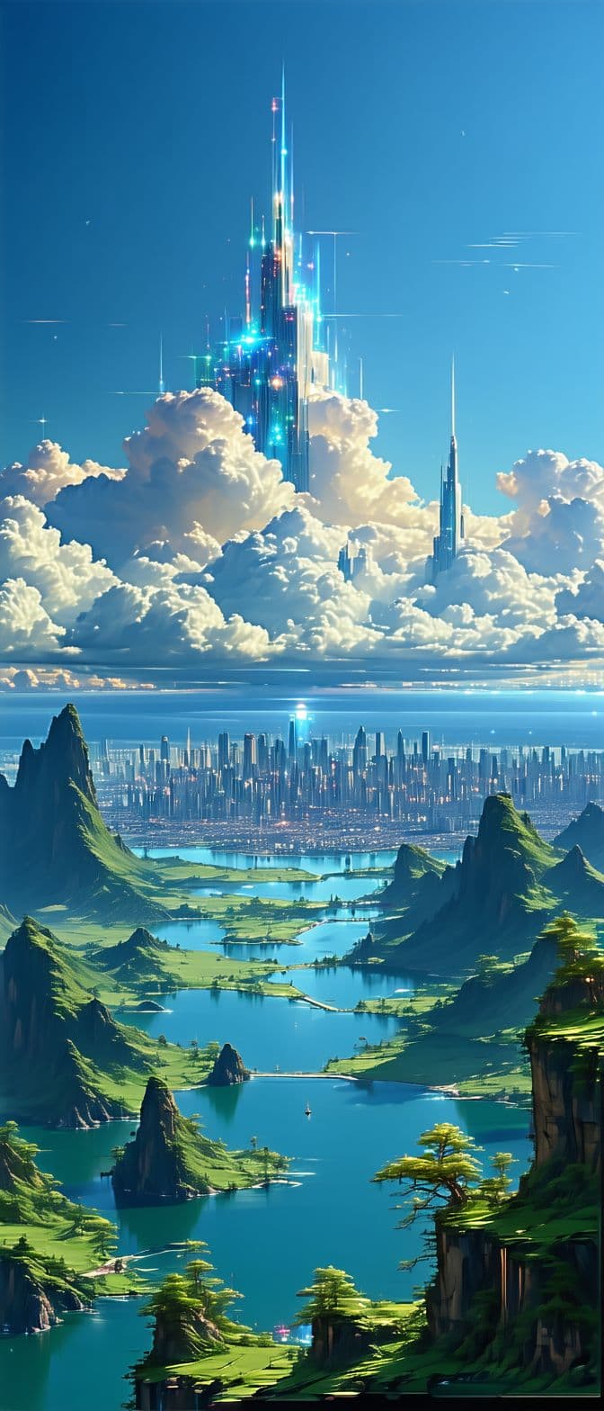 AI generated: heaven . goldeen massive city far off in the distance,
Hyperrealistic. HDR .8k . Hyper details. 