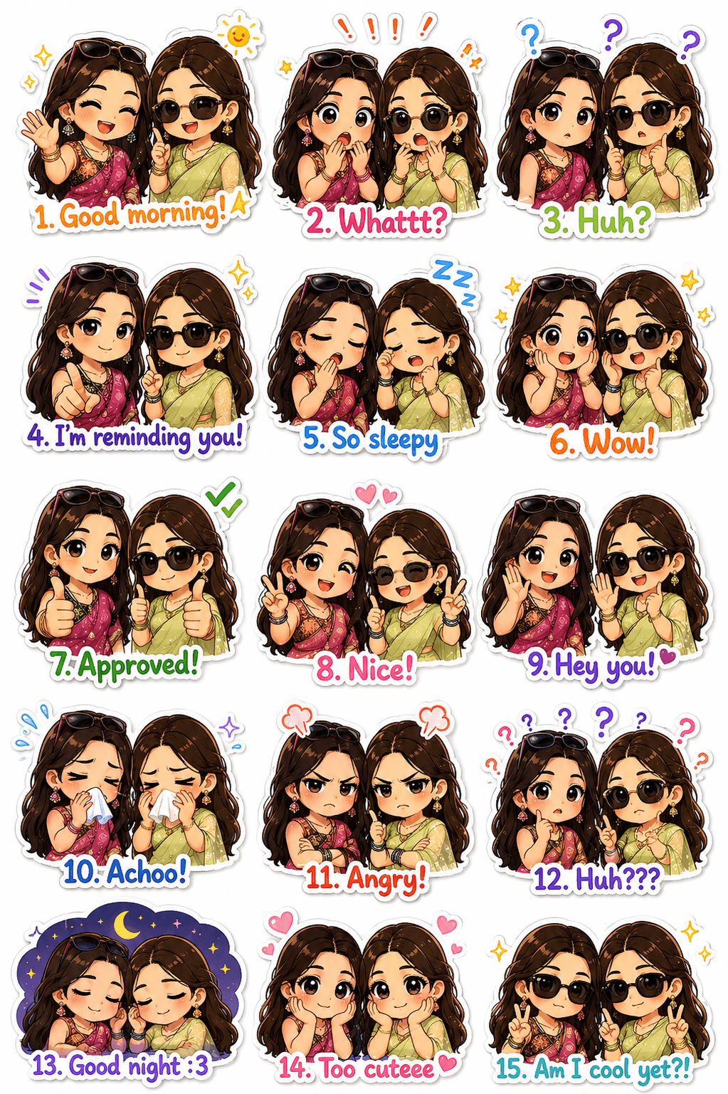 AI generated: Create a 4×4 sticker sheet (row-based layout) with a clean white background.
Each row represents one...