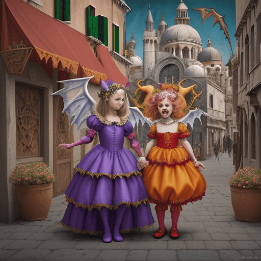 AI generated: Babies, who in gotic clown carnival costumes WITH a lot of myth animals, bright colors :: Wedding wi...
