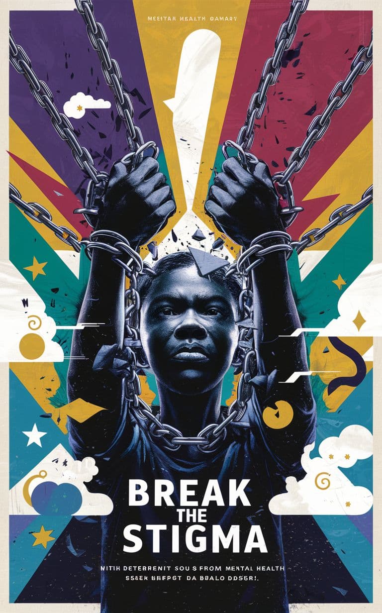 AI generated: A striking poster design for the "Break the Stigma" mental health campaign, featuring a captivating ...