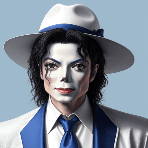 AI generated: Create a hyper-realistic and vibrant portrait of Michael Jackson, just him, in a white suit and hat ...