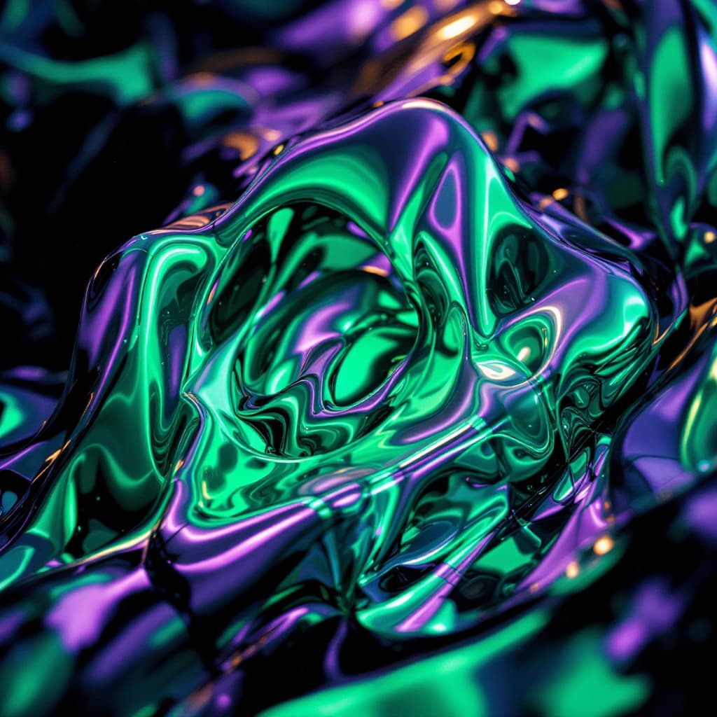 AI generated: abstract visuals, futuristic, cyberpunk aesthetic, purple green accents, soft diffused highlights, u...