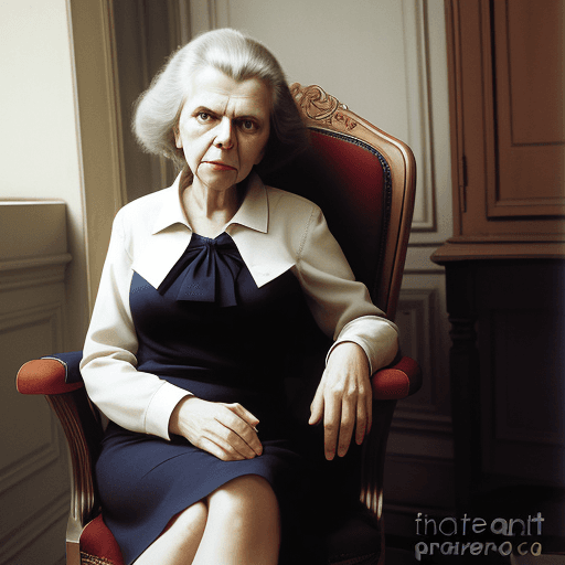 AI generated: photograph Elena Poniatowska sit in a chair sideway
