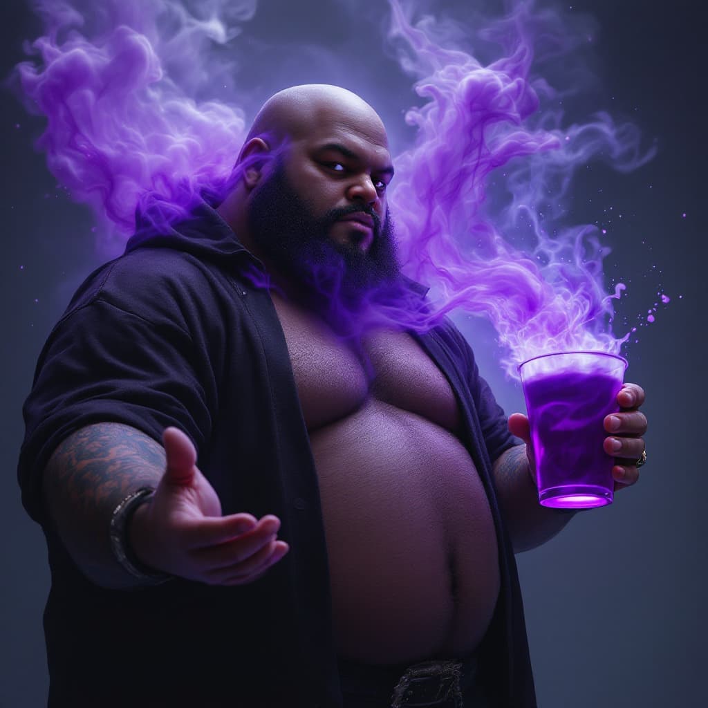 AI generated: dave blunts a big very very fat bald black rapper with no facial hair controlling the 4 elements wit...