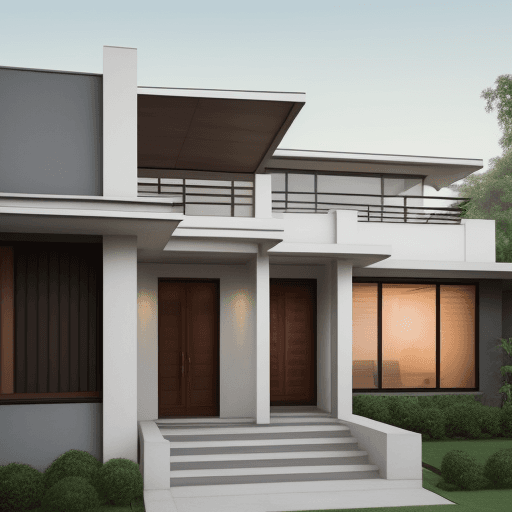 AI generated: Hyper realistic eye level exterior photo of a mid century modern style Indian girl 