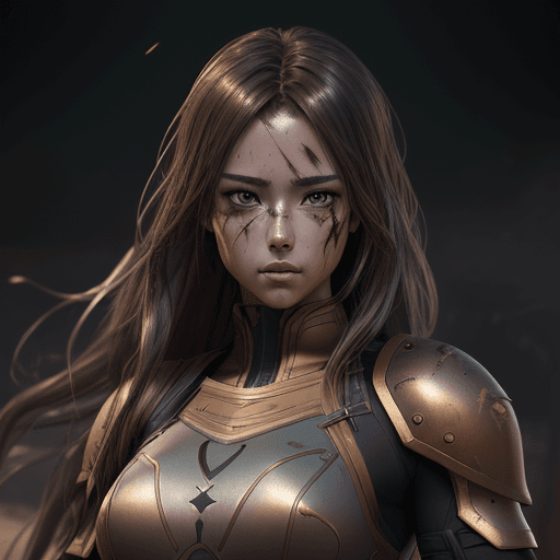 AI generated: Anime portrait of a toned athletic female character, long dark fantasy hair, body armor, detailed, v...