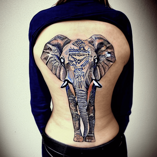 AI generated: TATTOO, ON THE BACK, ELEPHANT, ARMOR, PERSIA, GREECE