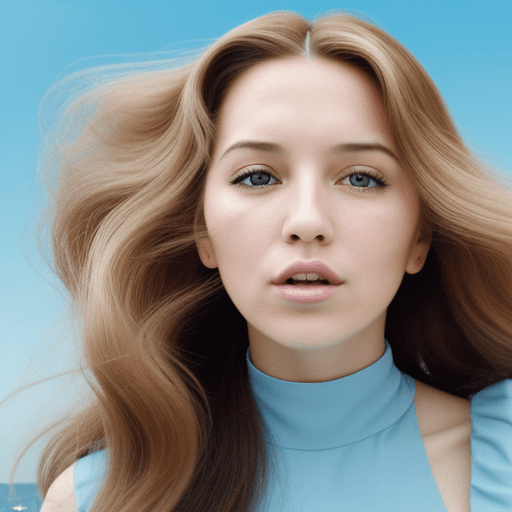 AI generated: a woman with long hair in wind, in the style of pop inspo, hyper-realistic water, animated gifs, mar...