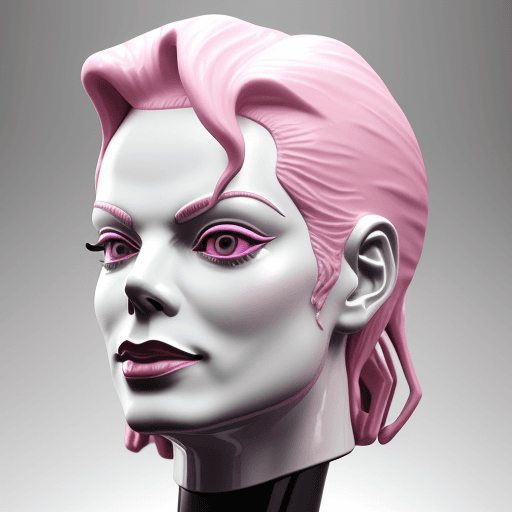 AI generated: Michael Jackson bionic ceramic glossy pink face sculpture, pushed out of the background, front view,...