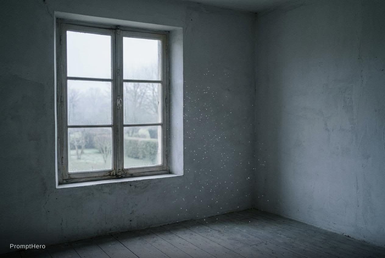 AI generated: A quiet room at dawn, no people, no furniture. Just a window – not open, not closed. The light outsi...