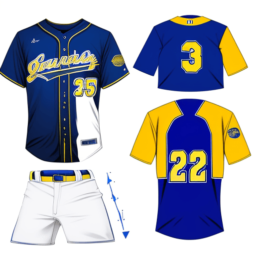 AI generated: Baseball uniform with blue and yellow colors with graphic 
