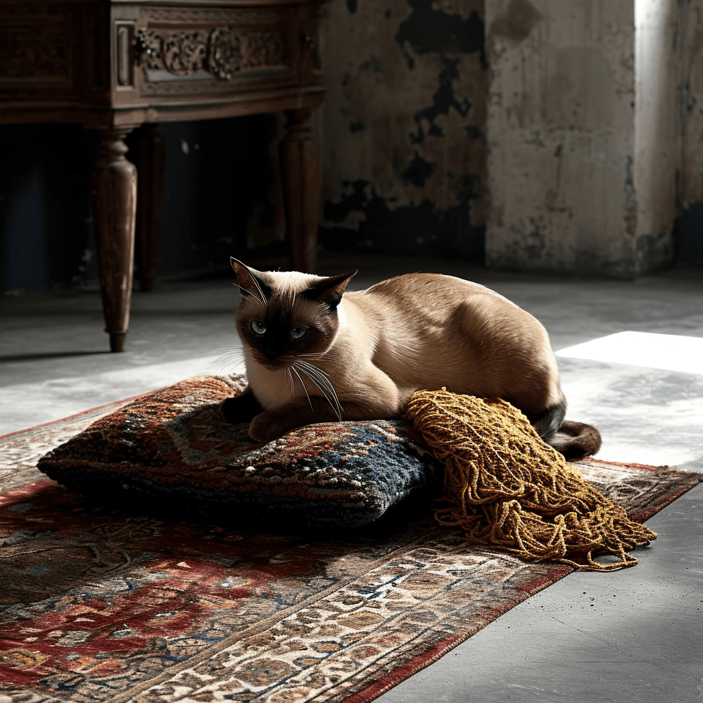 AI generated: Eine süße Katze spielt mit einem Garn wolle auf einem Teppich, Norwegian Forest Cat --no ugly, defor...