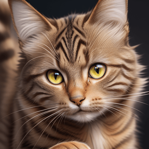 AI generated: A brown tabby cat, beautiful yellow eyes, playing fur ball, lively realistic, photorealistic, intric...