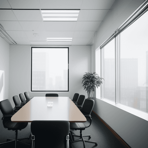 AI generated: photography, candid shot, office meeting room, medium size, modernism style, Canon EOS 5D Mark IV wi...