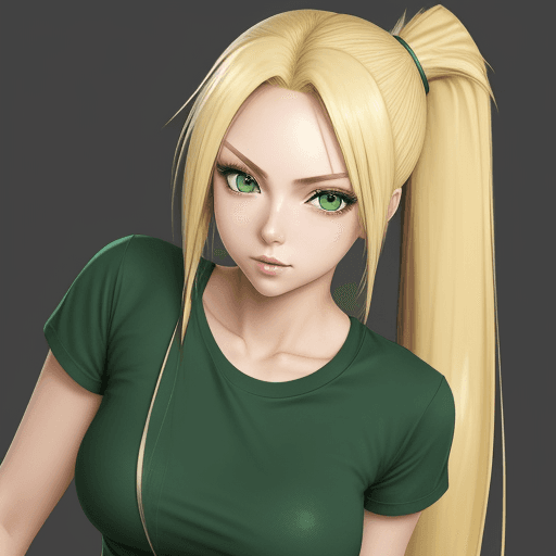 AI generated: suggestive anime hot long blonde hair green eyes ponytail tight t shirt waifu