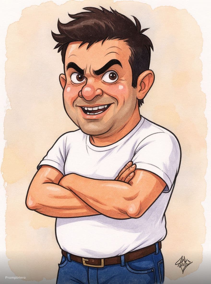 AI generated: a whole body view of a crazy funny cartoon style of JD Vance, chubby face, a lanky, thin body standi...
