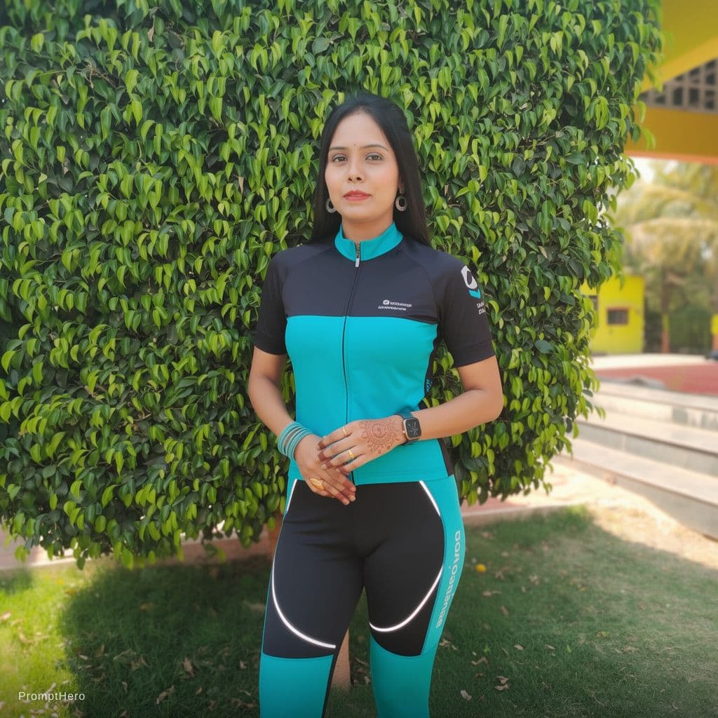 AI generated: Change her clothes into biking
