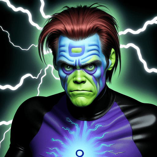 AI generated: jim carrey as freakozoid but being electricuted.