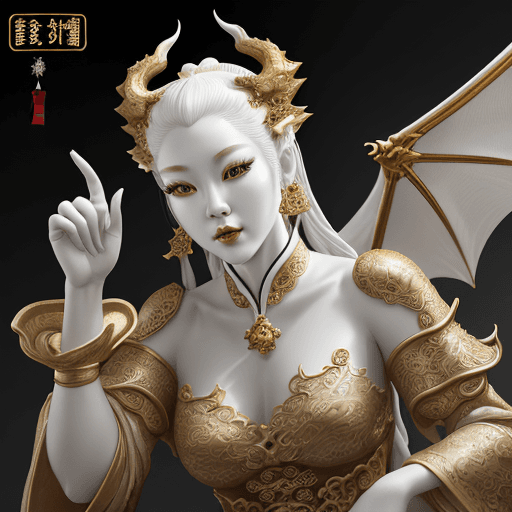AI generated: pretty and coquettish, Tradition Chinese Ink Painting, dragon, high angle view, octane render, sculp...