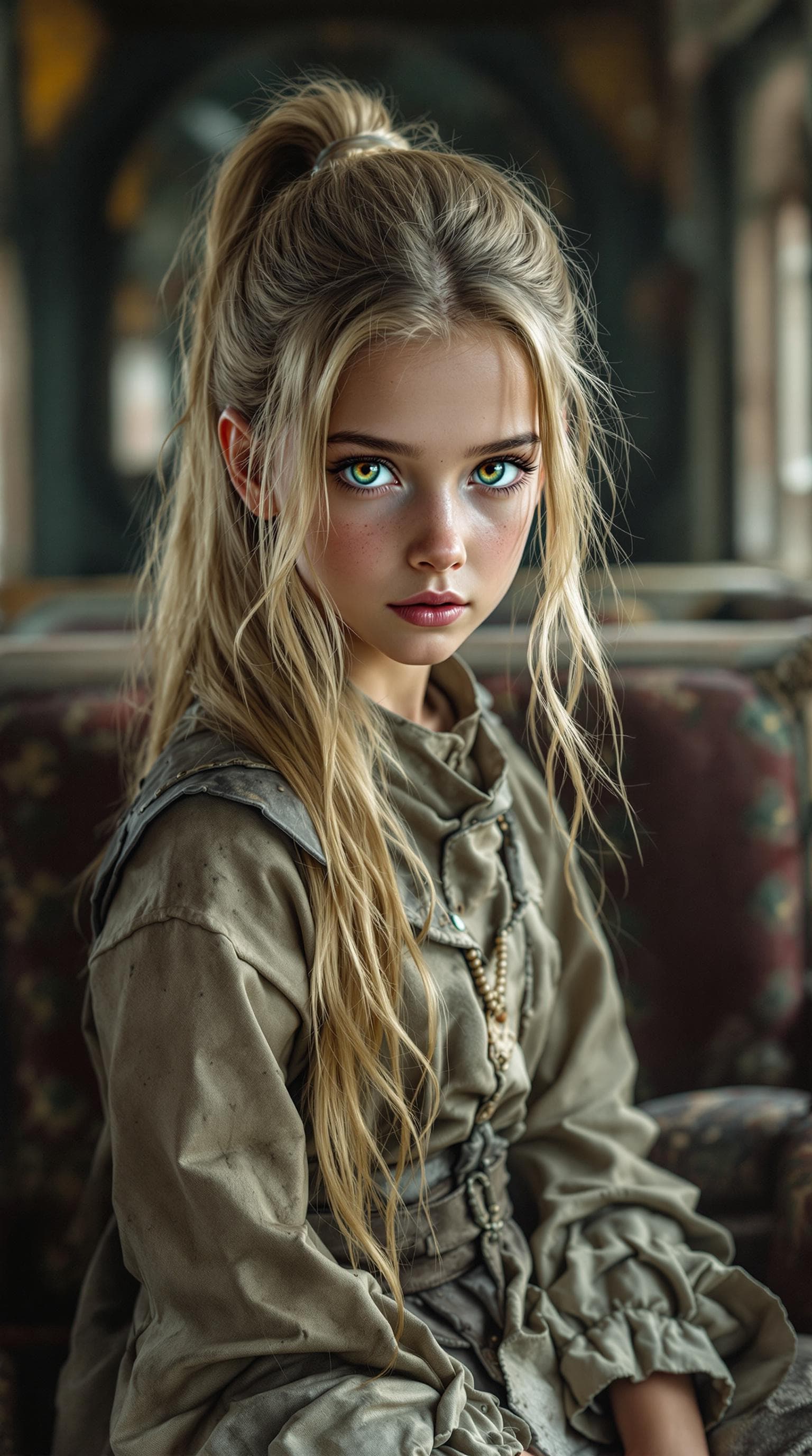AI generated: A photo realistic of a exceptionally beautiful Saudi (age 11) girl, long hair, in a pony tail, dress...