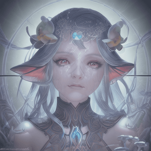 AI generated: Goddess close-up portrait ribcagel. 1 plattic cup Iced tea,nautilus, orchid, skull, betta fish, biol...