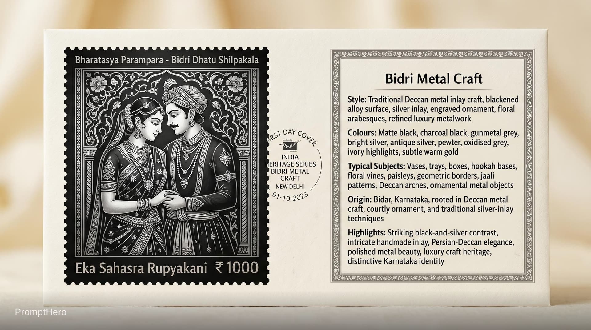 AI generated: Create a 16:9, 4K premium commemorative First Day Cover envelope inspired by India Post heritage des...