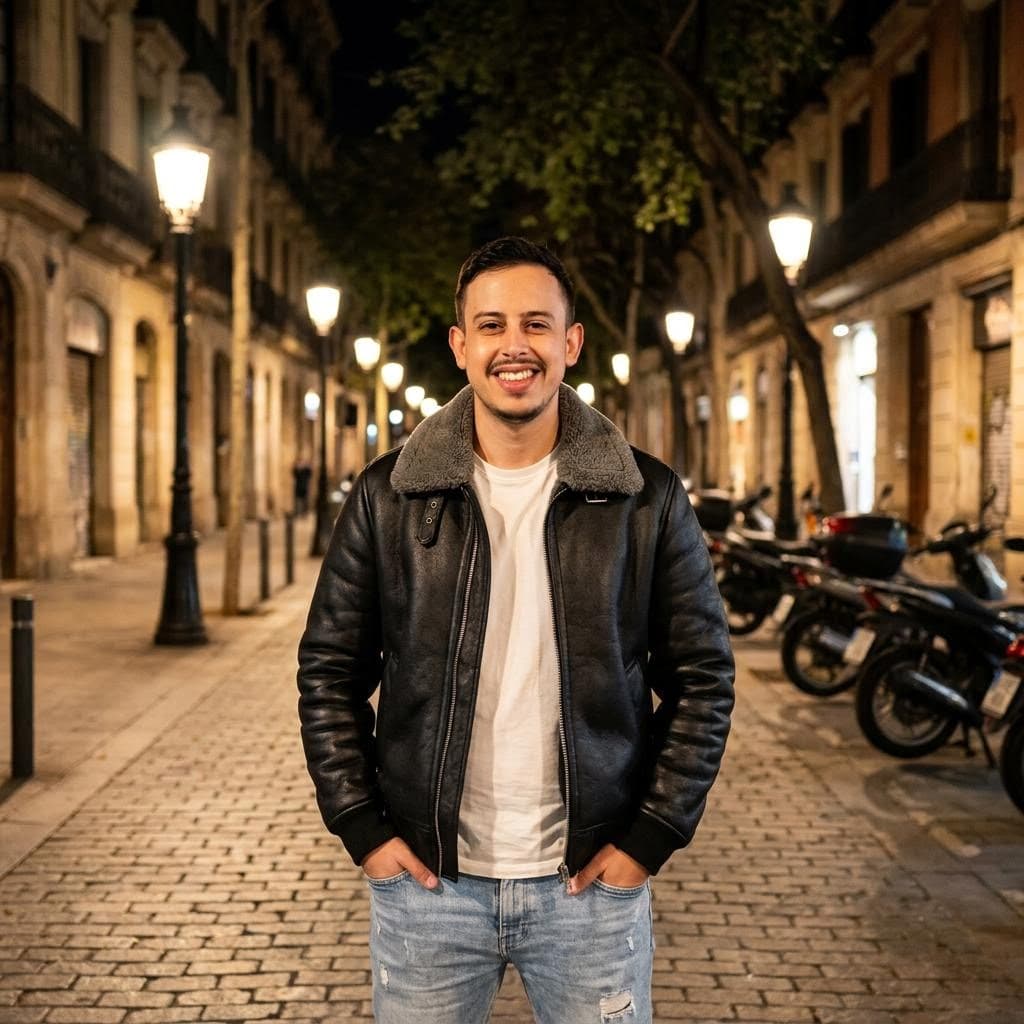 AI generated: A young handsome Spanish man in his late 20s, smiling confidently at the camera, dark short styled h...