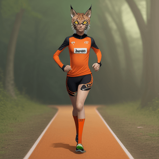 AI generated: lynx body, beetle head on atletism track , dressed in running orange jersey, full body, xbox 360 gra...