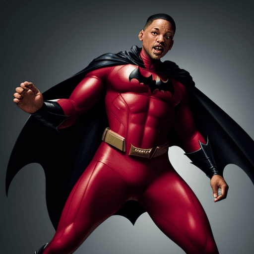 AI generated: WILL SMITH IN A RED BATMAN SUIT 

