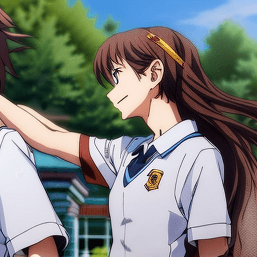 AI generated: perfect anime quality, masterpiece, school, white school uniform, short sleeves, blue uniform, campu...