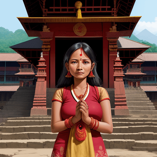 AI generated: illustration, nepali woman in temple