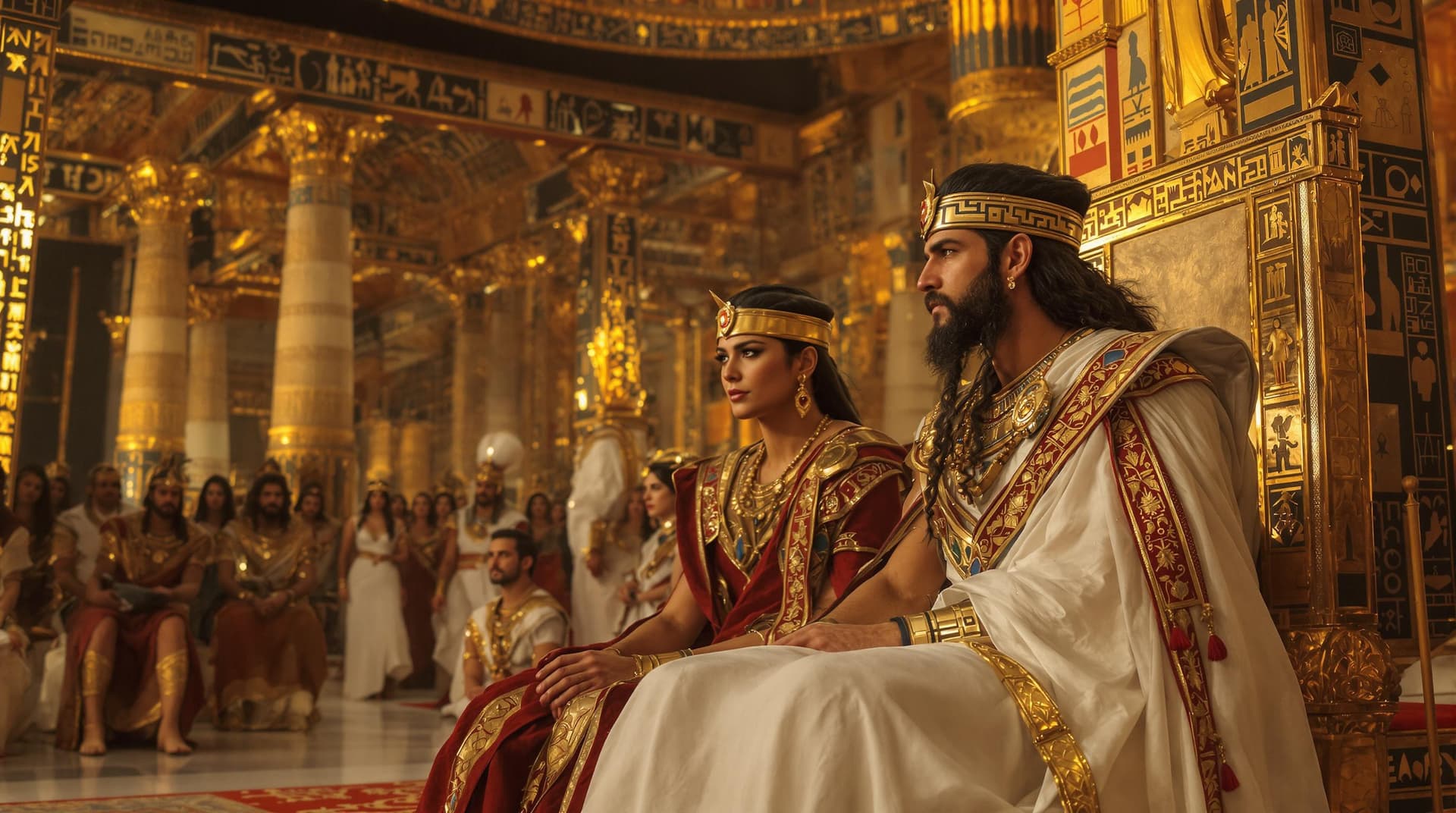 AI generated: Royal wedding in ancient Egypt (year 800 BC)
In the middle of the grand hall of an ancient Egyptian ...