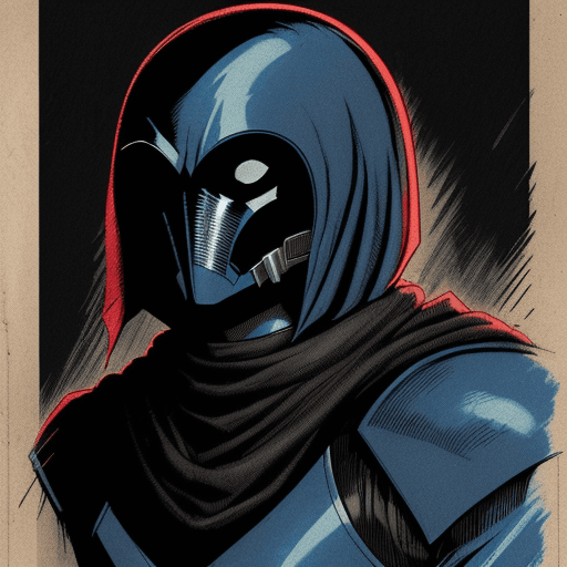 AI generated: portrait of a cobra commander in a dark ambient, comic book style art, 1960's comic book, grainy tex...