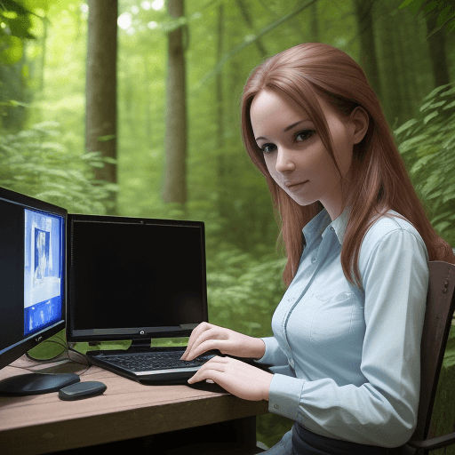 AI generated: I need a photo for a woman with computer in the nature