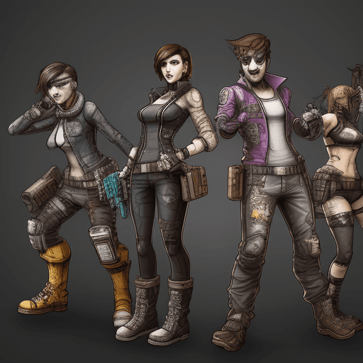 AI generated: High resolution background image borderlands boss style with splashes buildungs guns and bullets