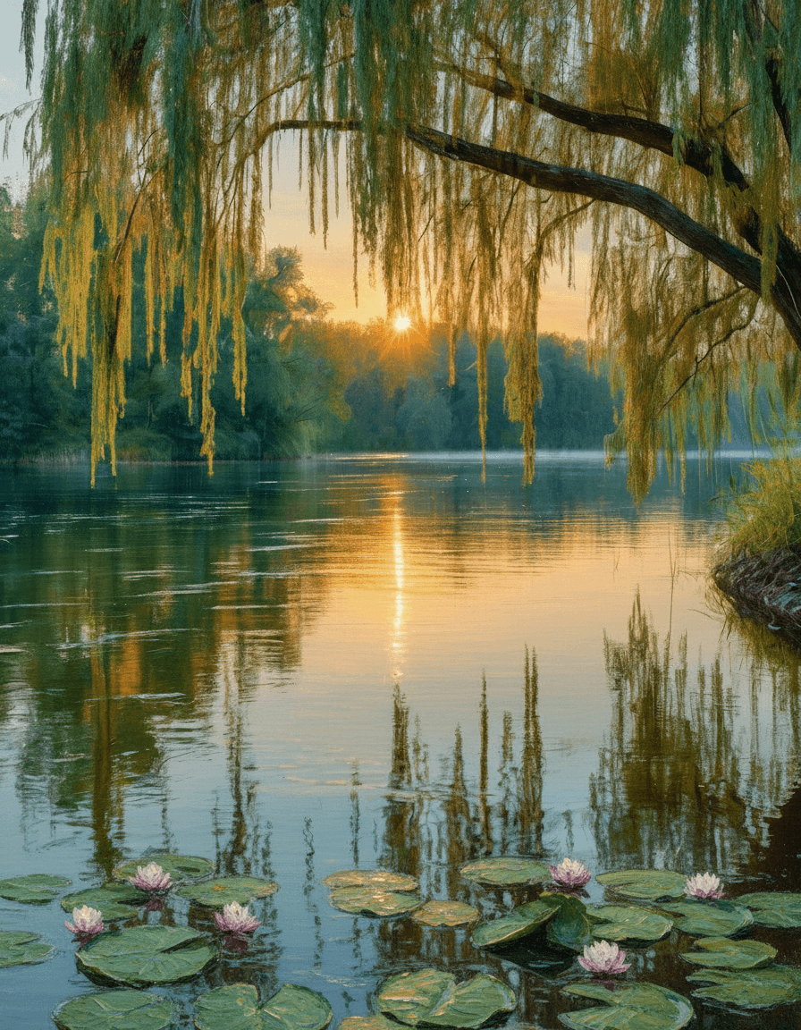 AI generated: make like an art painting, add some water lily, make in dimensions 1:2 horizontal, make it in Clod M...