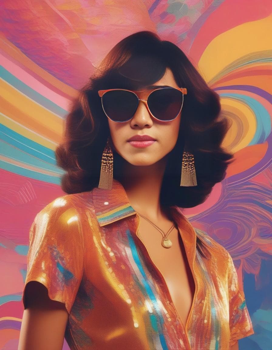 AI generated: Generate a vibrant and dynamic 70s fashion illustration that captures the spirited essence of the di...