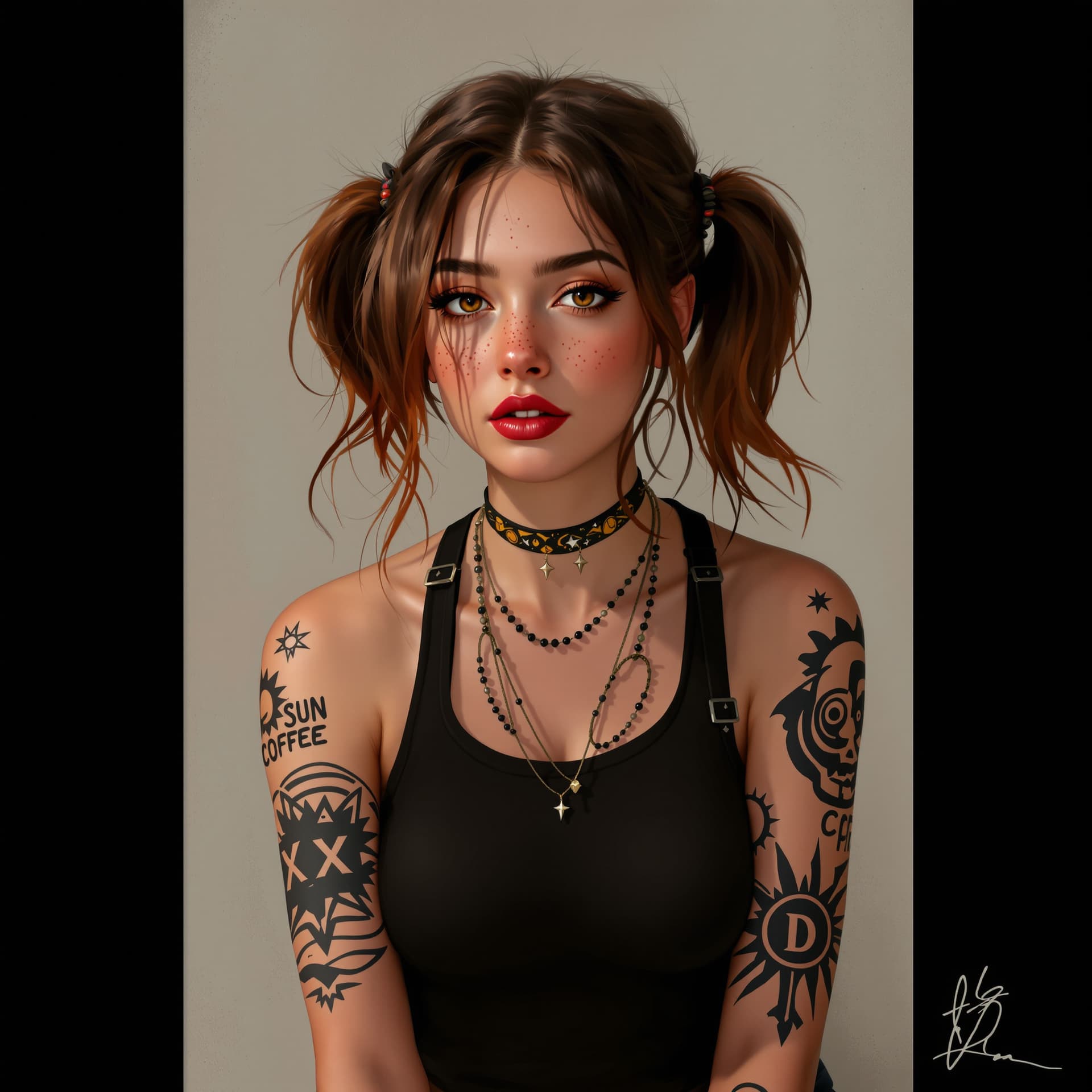 AI generated: semi-realism

- Age: 24
- Gender: Female

- Appearance:
   -- “5'5\”, brown hair, pig-tails, h...