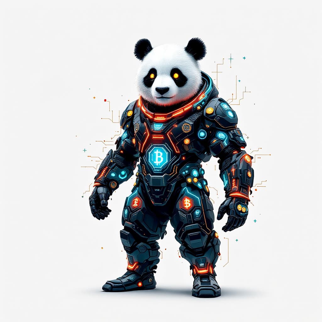 AI generated: A highly detailed, ultra-high-resolution illustration of a futuristic crypto panda, standing poised ...