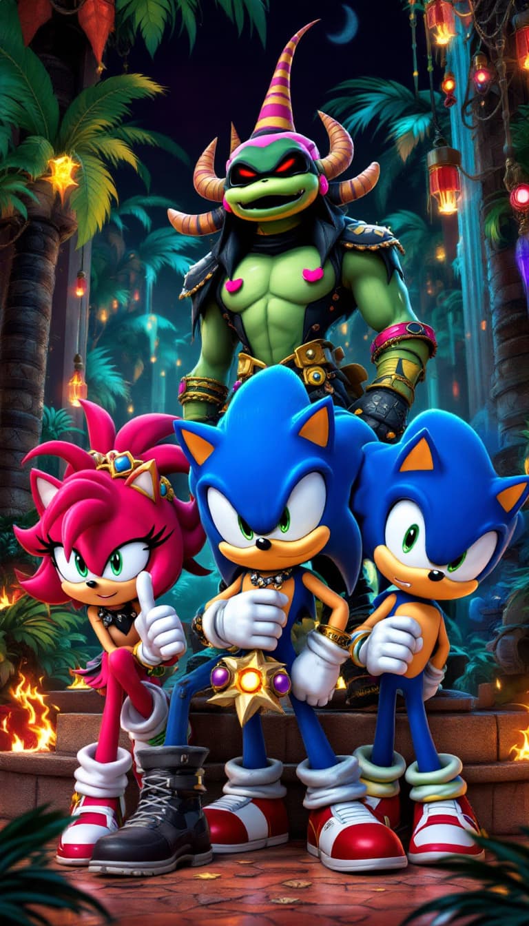 AI generated: Sonic the Pimp and his girls Rouge, Amy, Tikal and Blaze