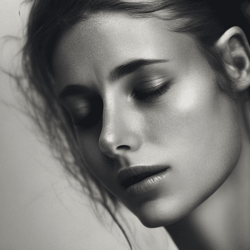 AI generated: cinematic medium closeup of a slim european woman, (hyper detailed skin), closed eyes,