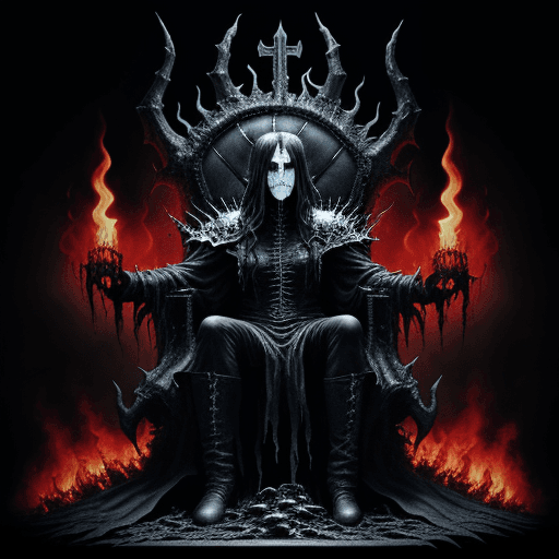 AI generated: Black metal album cover, where a demon in hell sits on a burning throne, collecting the souls of sin...