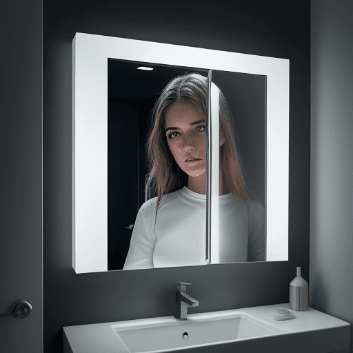 AI generated: mujeres en el 
Espejo con reflejo encantador: Una mujer arreglándose frente a un espejo grande con l...