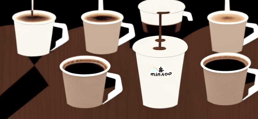 AI generated: multiple cups of coffee, hot iced, and frappe, minalistic neutral colors but a repeating pattern. th...