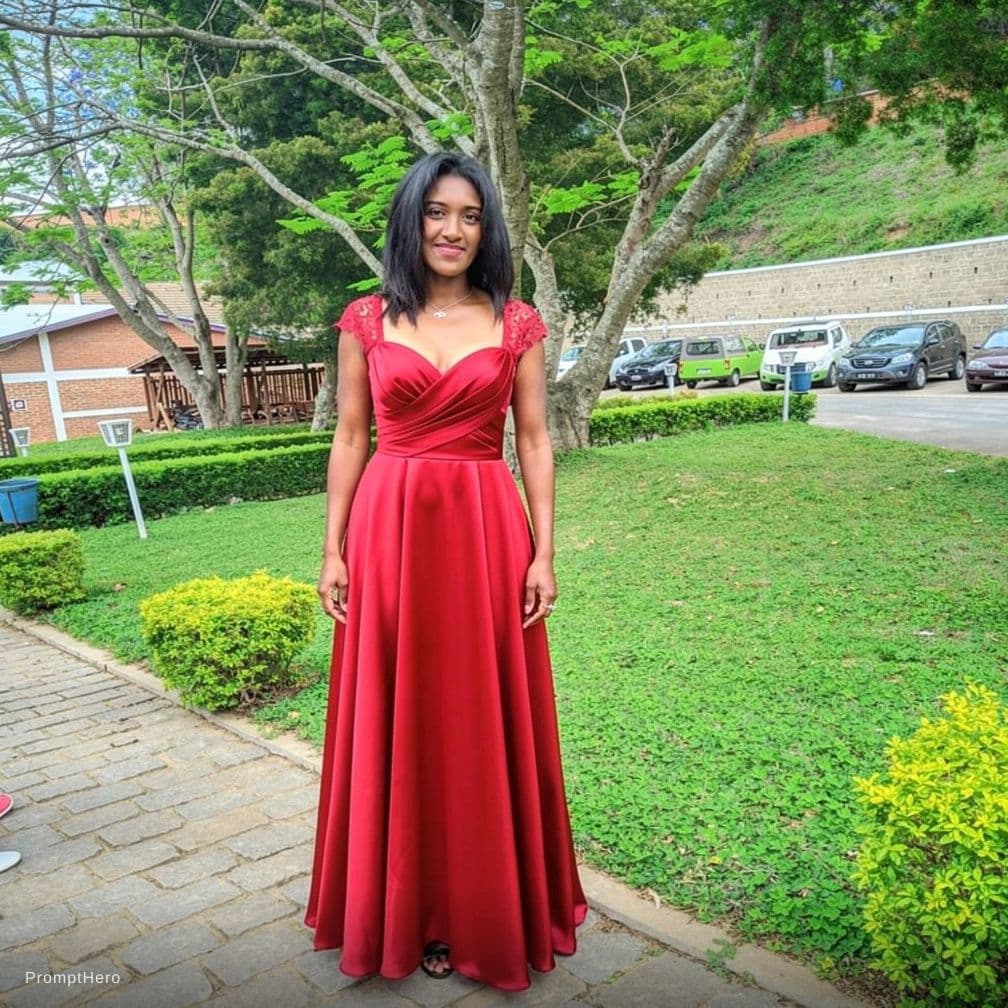AI generated: Changer la robe de cette fille en robe de mariage rouge et met cette fille en position normale entra...