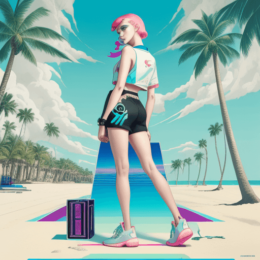 AI generated: pair of sneakers with a beach and palm trees in the background, concept art, modern design, grimes -...