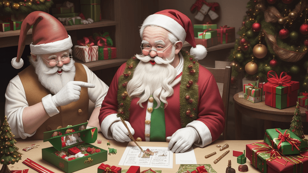 AI generated: 
In a festive workshop, Santa Claus exudes joy as he interacts with an array of meticulously persona...